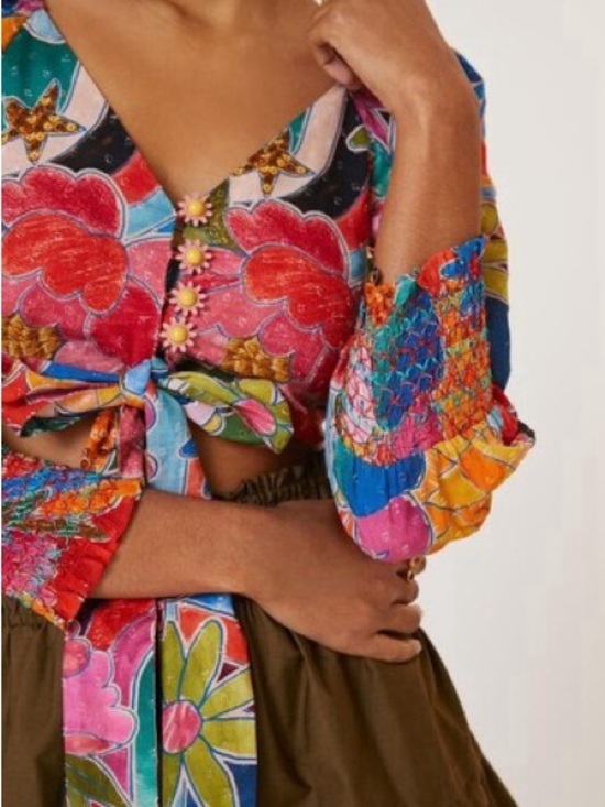 FARM Rio Tops - FARM Rio Multicolor Floral Tie-Front Crop Top